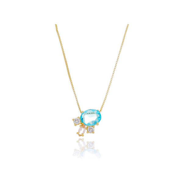 Gargantilha Oval 2 Zirconias 3 mm e Navete