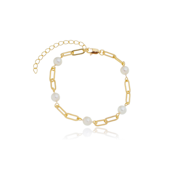 Pulseira De Cartie Oval Com Perolas