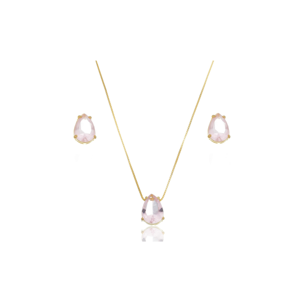 Conjunto Cristal Gota Rosa